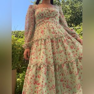 mint green and red floral tiered picnic dress